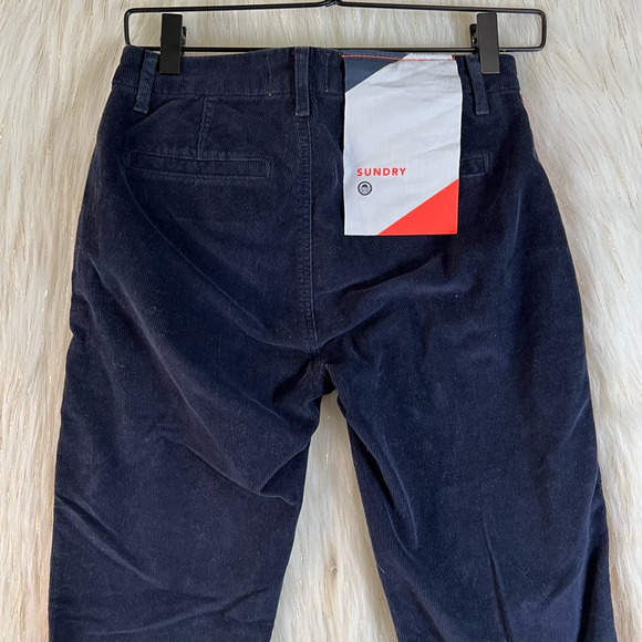 Sundry Womens Straight Leg Pants Blue Corduroy Mid Rise Pockets Stripes 24 New - Picture 5 of 9